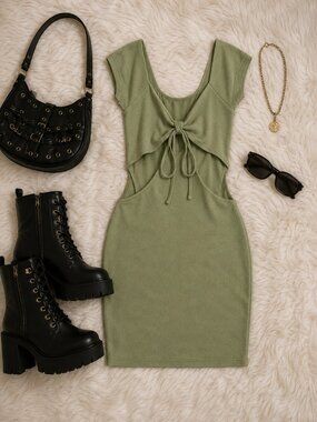 💚 Sage Green Cutout Mini Dress 💚